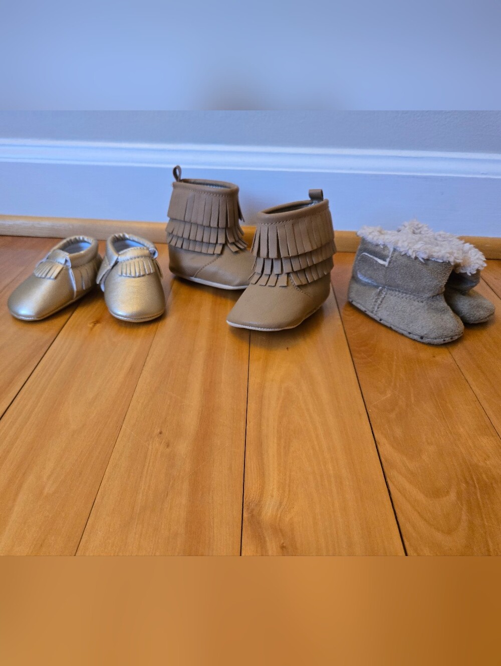 Newborn Baby Girl Shoe Bundle- 3 Pairs-gold And Tan